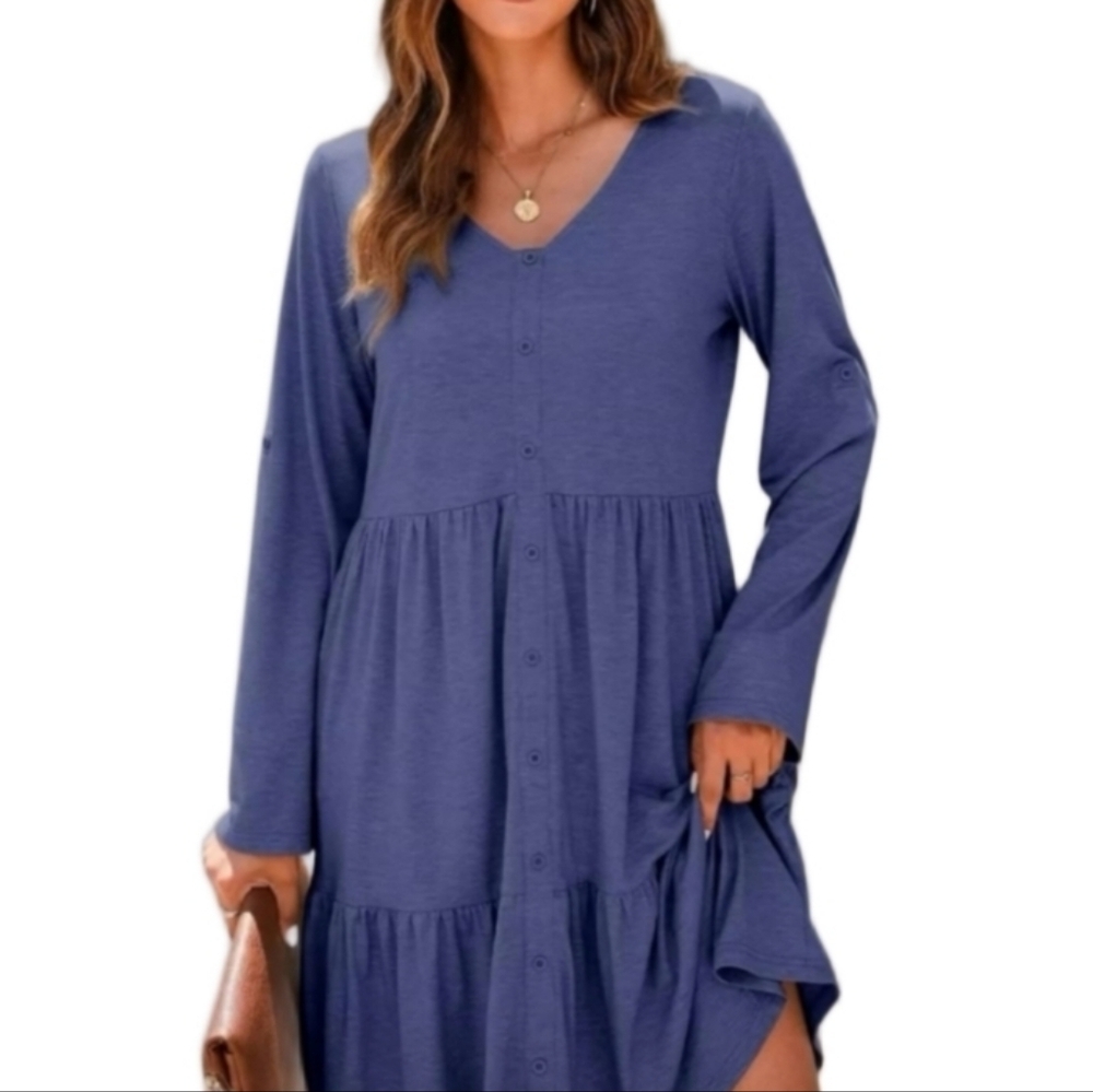 Dokotoo Long Sleeve Blue Dress
